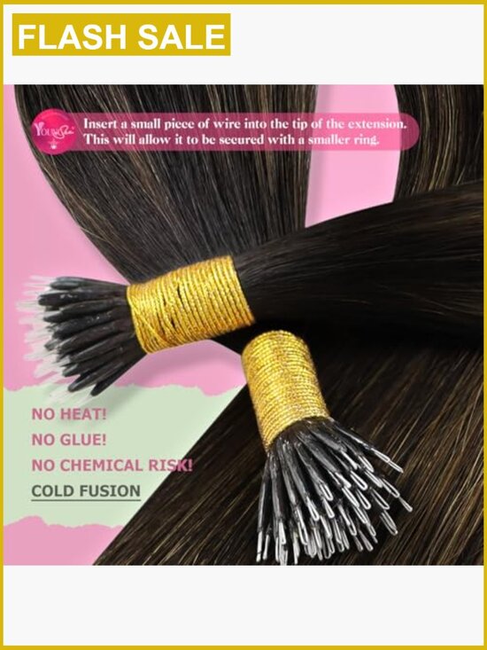 20in Nano Bead Hair Extensions Remy Human Hair 50 Strands 50g Invisible main image 6